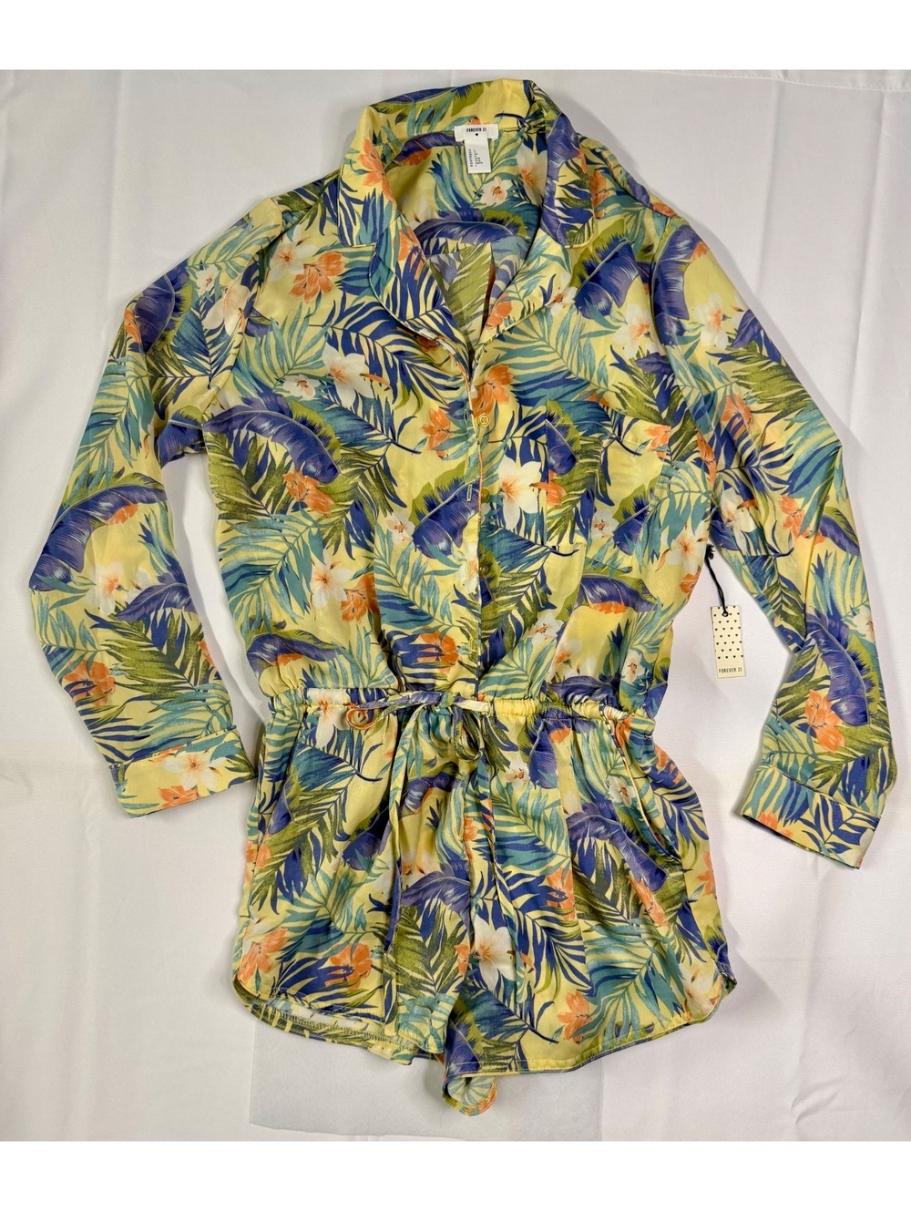 Forever 21 Tropical Print Sleep ware Long Sleeve Romper Size Large